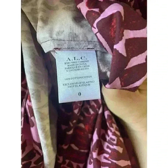 NWT A.L.C. Laura Keyhole Printed Smocked Back Maxi dark red pink Dress Size 0 - Picture 12 of 15